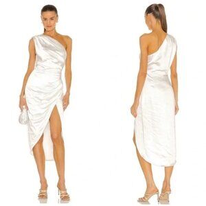 ELLIATT Small White Satin One Shoulder Cassini Dress in Ivory